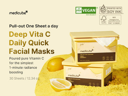 Medicube Deep Vita C Daily Quick Mask – 30 Vegan Sheets for Bright, Hydrated Skin